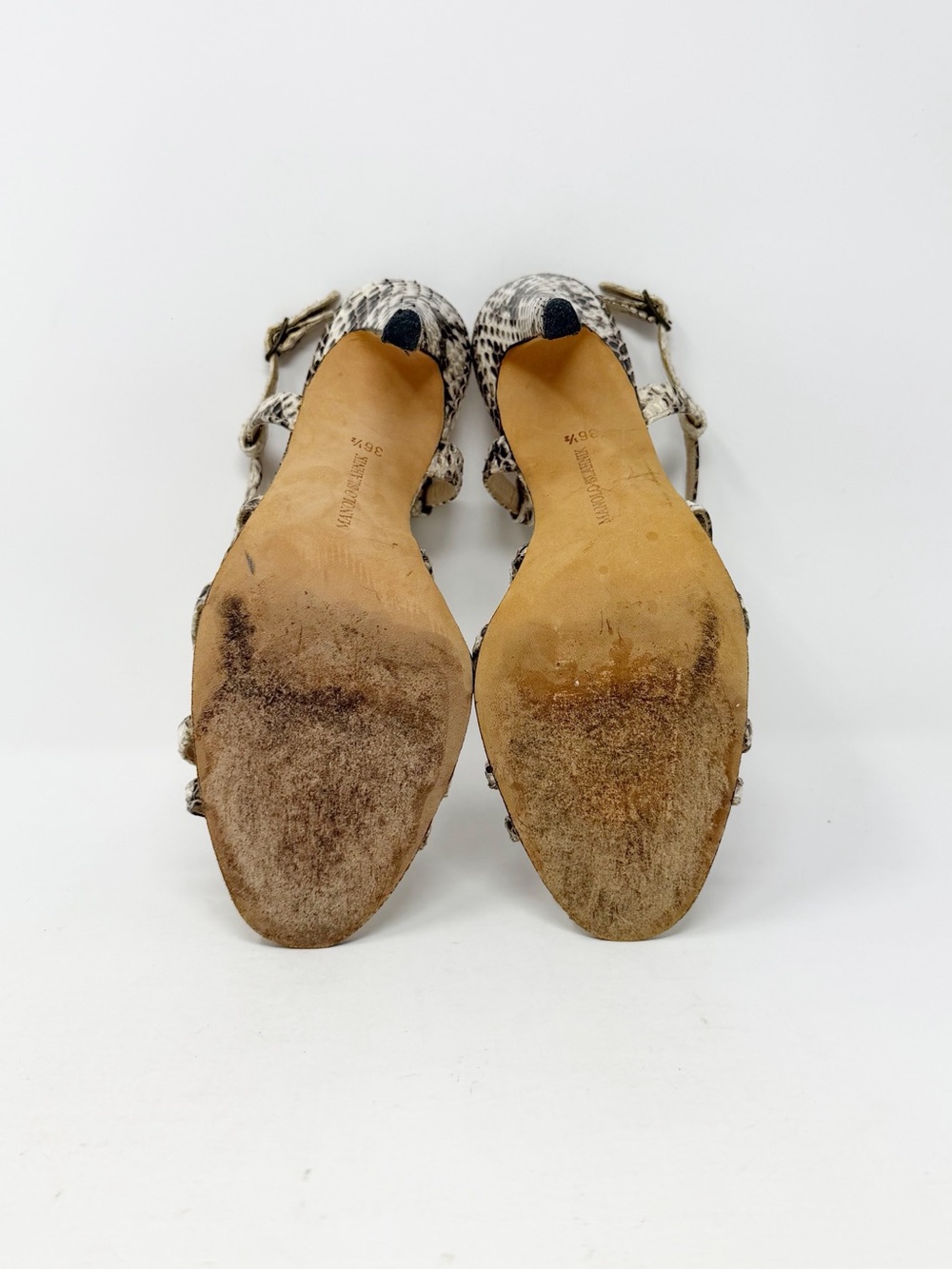 Manolo Blahnik Snakeskin Strappy Sandal Heels Womens EU 36.5 - Picture 9 of 10